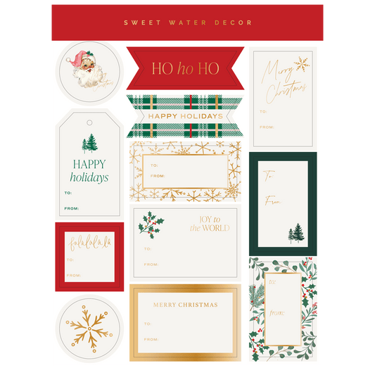 "Tinsel & Trim" Sticker Gift Tag Set.