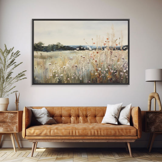 Wildflower Fields I - Framed Oil Painting Canvas Print