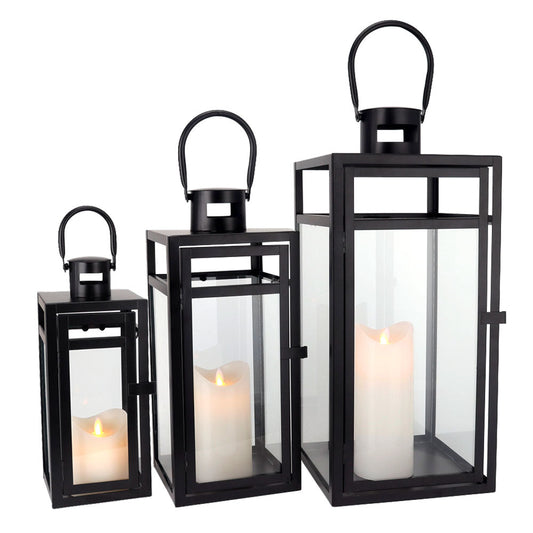 Black Stainless-Steel Candle Lantern Set - Set of 3