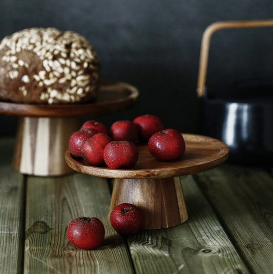 Japanese-Style Solid Wood Pedestal Tray