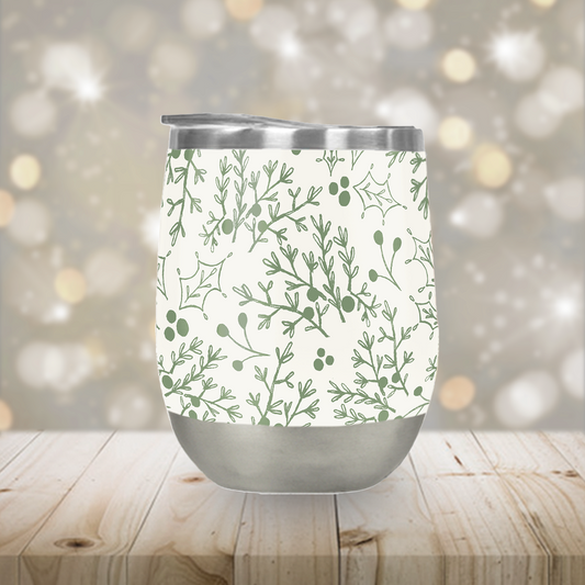 Green Holly Branch - Stemless Wine Tumbler