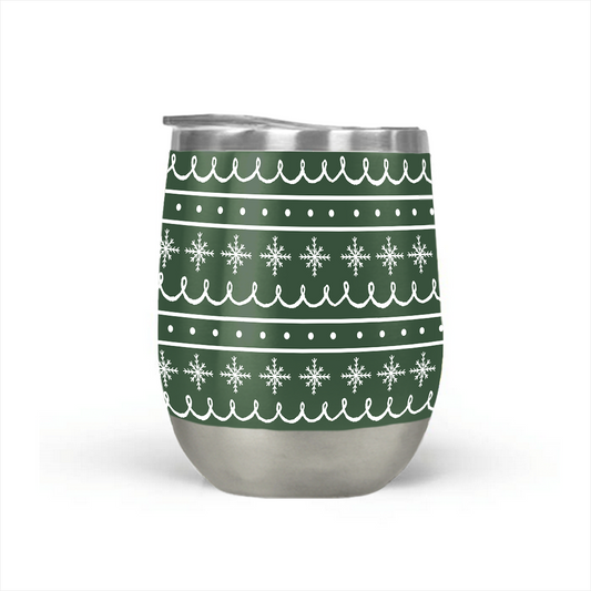 Green Snowflake Pattern - Stemless Wine Tumbler