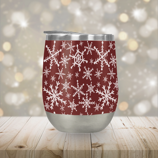 Winter Snowflakes in Red - Stemless Wine Tumbler