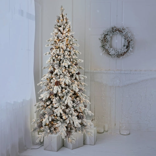 6FT Flocked Christmas Tree with Warm White LED Lights - PE/PVC