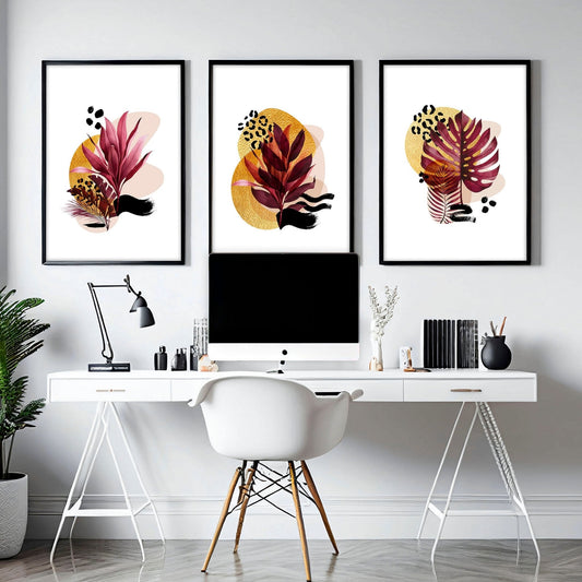 "Crimson Tropica" Triptych Wall Art Set of 3