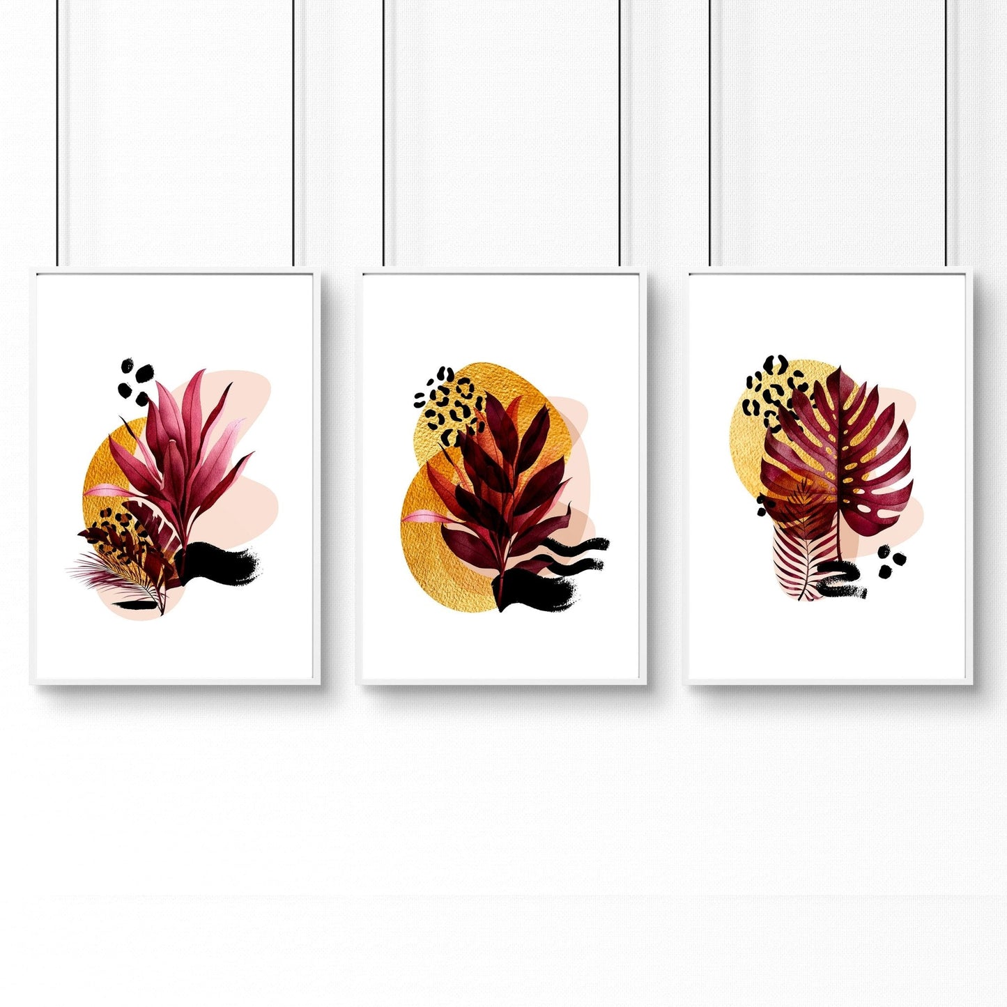 "Crimson Tropica" Triptych Wall Art Set of 3