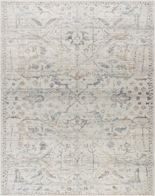 Marlene Damask Off White & Blue Area Rug
